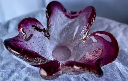 Beautiful Cranberry Shamrock/Clover Ashtray Dish