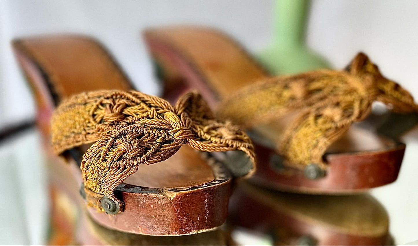 Vintage Hand Carved Wooden Beach Clogs