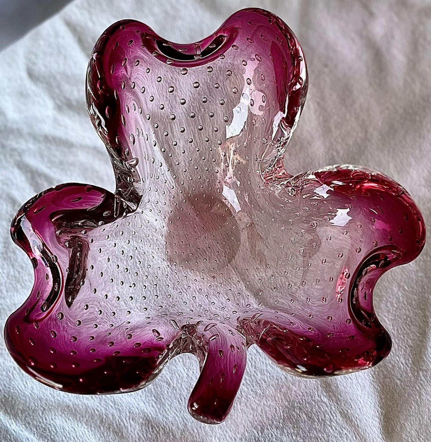 Beautiful Cranberry Shamrock/Clover Ashtray Dish