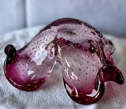 Beautiful Cranberry Shamrock/Clover Ashtray Dish