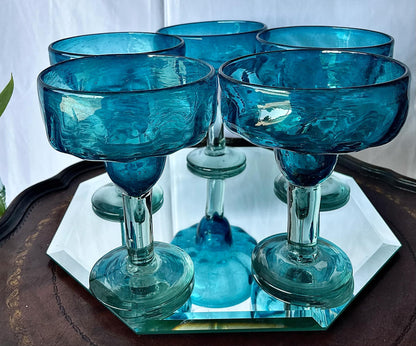 Classic Blue Margarita Barware Glasses, Set of 6