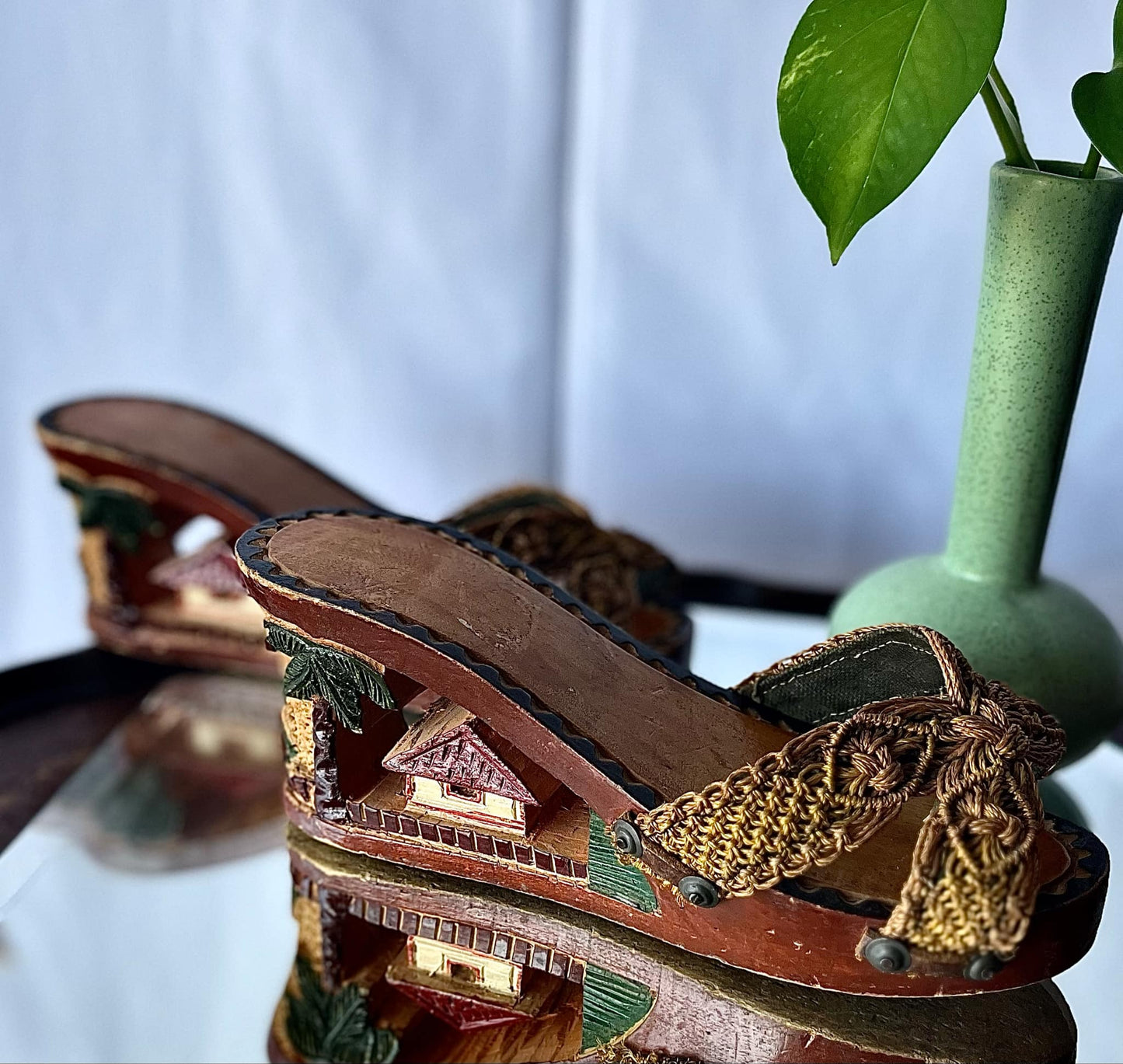 Vintage Hand Carved Wooden Beach Clogs