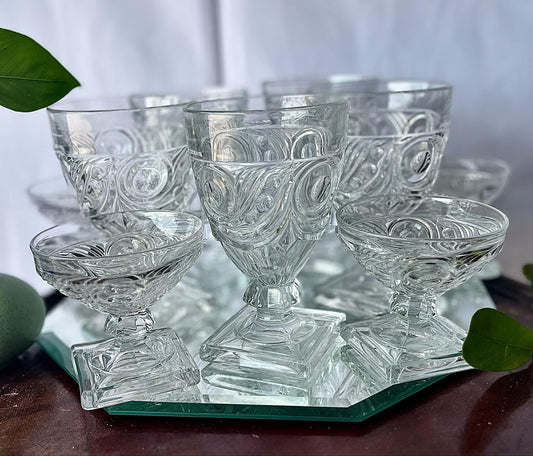 Stunning Set of 10 Vintage Heisey Ipswich Footed Short and Tall Sherbet Glasses