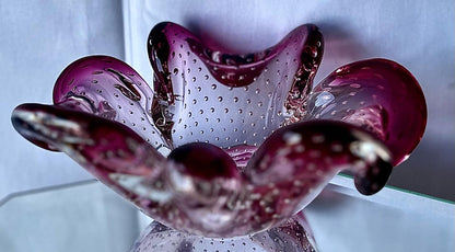 Beautiful Cranberry Shamrock/Clover Ashtray Dish