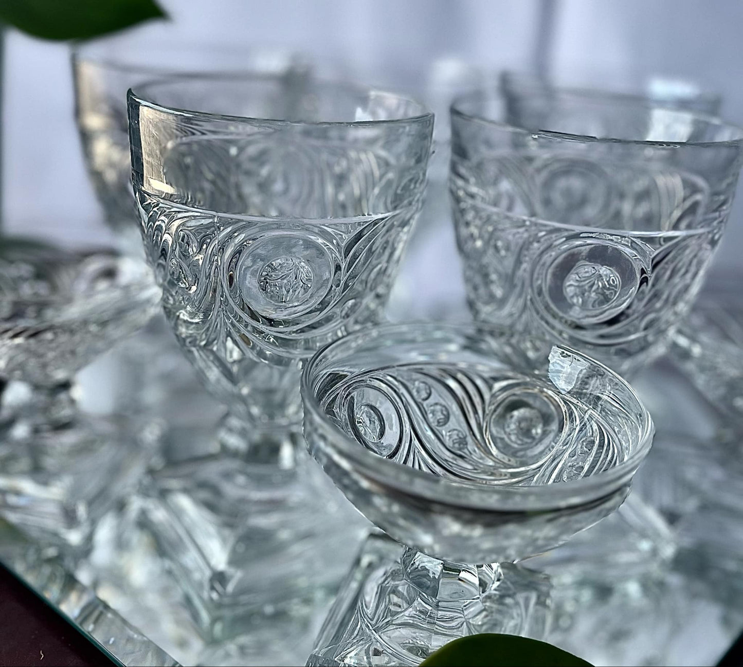 Stunning Set of 10 Vintage Heisey Ipswich Footed Short and Tall Sherbet Glasses